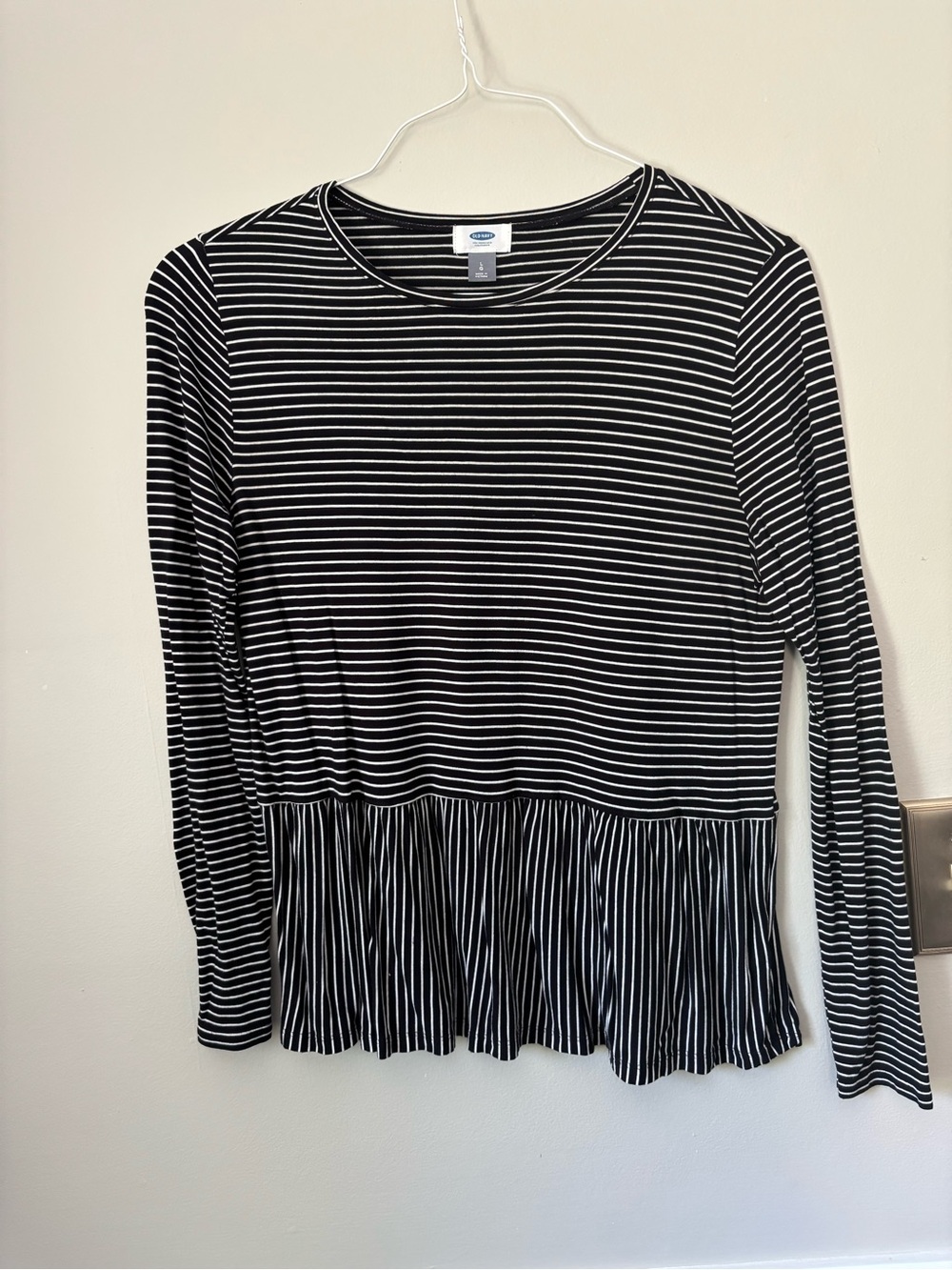 Old Navy - Black & White Striped Long-Sleeve Peplum Top